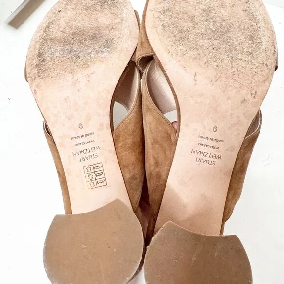 Stuart Weitzman Chestnut Brown Suede Galene Slip On Heeled Mules Women’s Size 9M