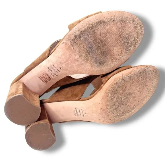 Stuart Weitzman Chestnut Brown Suede Galene Slip On Heeled Mules Women’s Size 9M