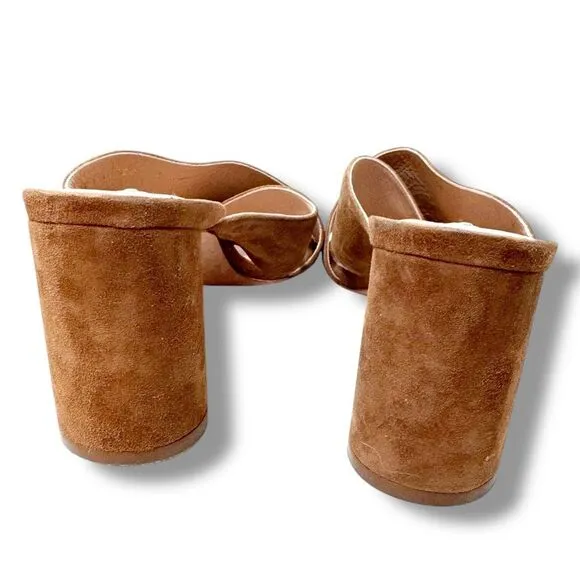 Stuart Weitzman Chestnut Brown Suede Galene Slip On Heeled Mules Women’s Size 9M