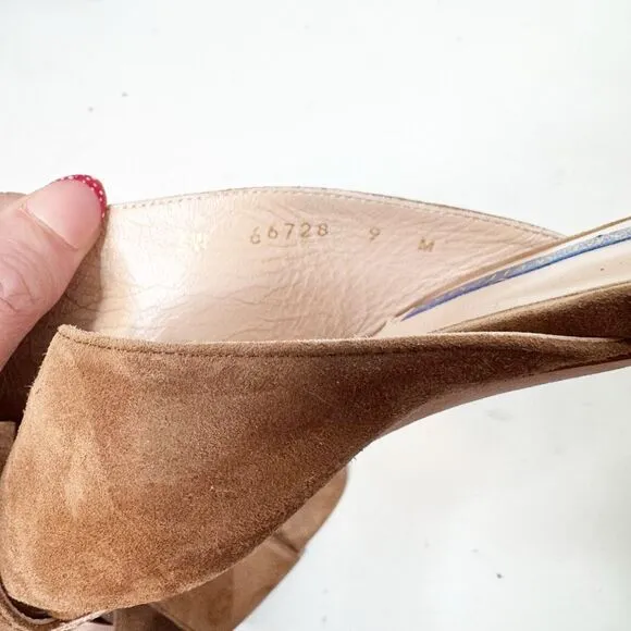 Stuart Weitzman Chestnut Brown Suede Galene Slip On Heeled Mules Women’s Size 9M