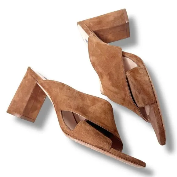Stuart Weitzman Chestnut Brown Suede Galene Slip On Heeled Mules Women’s Size 9M