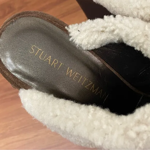 STUART WEITZMAN Depot Shearling Clogs in Cigar Fur Studded Heeled Clogs Size 9.5