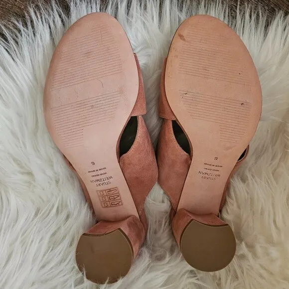 Stuart Weitzman Galene Suede Slides/Open Toe Mules, Pink/Desert Rose, US 6