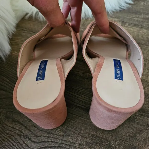 Stuart Weitzman Galene Suede Slides/Open Toe Mules, Pink/Desert Rose, US 6