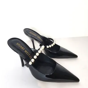 Stuart weitzman Goldie 100 Pearl Studded Slip on Mule in Black Size 10
