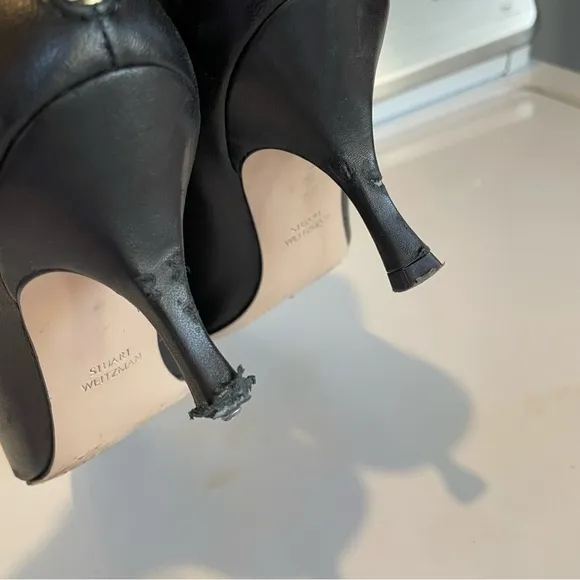 Stuart Weitzman Juniper Leather Ankle Boots Black 75mm Zip Booties 7 Narrow
