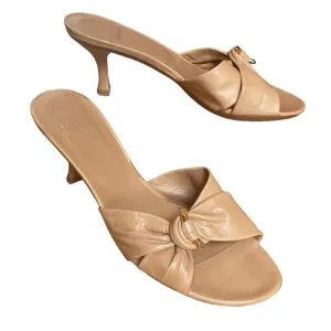 Stuart Weitzman Leather Mules Sandals open toe Beige Tan Sz 8