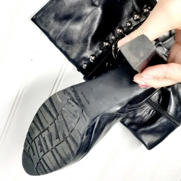 Stuart Weitzman Leather Studded Accents Boots Black H735