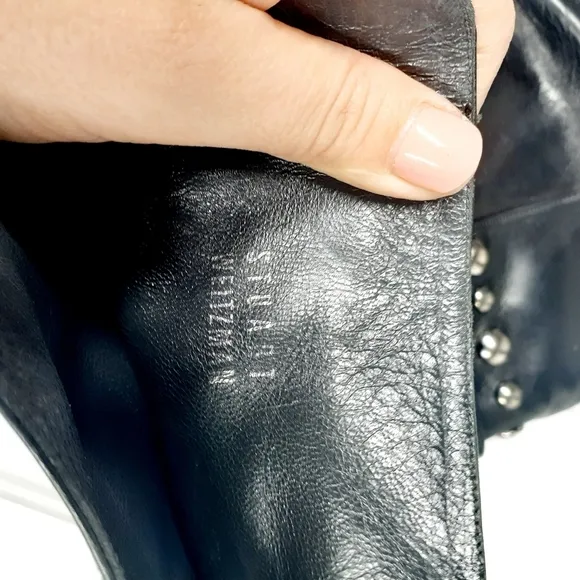 Stuart Weitzman Leather Studded Accents Boots Black H735