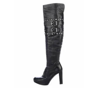 Stuart Weitzman Leather Studded Accents Boots Black H735
