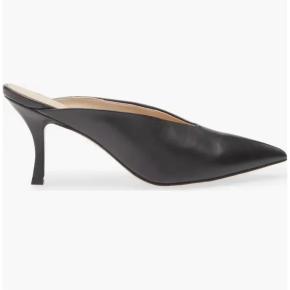 Stuart Weitzman Lula Pointed Toe Mules Pump in Black Leather Size 7B