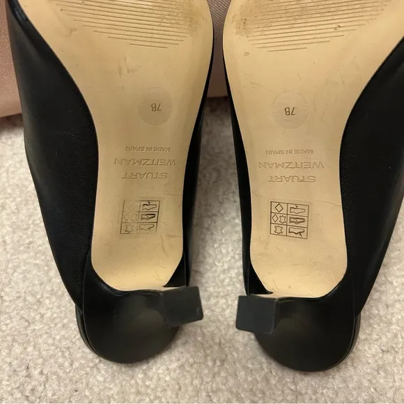 Stuart Weitzman Lula Pointed Toe Mules Pump in Black Leather Size 7B