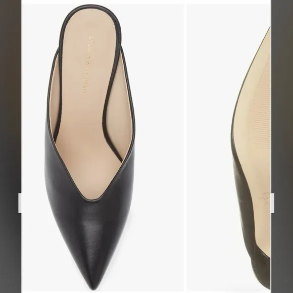 Stuart Weitzman Lula Pointed Toe Mules Pump in Black Leather Size 7B