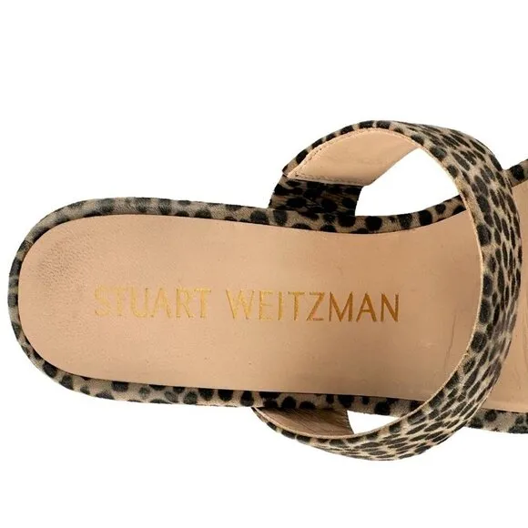 Stuart Weitzman Maisie Leopard Suede Toe Ring Slides Sandals Size 9.5