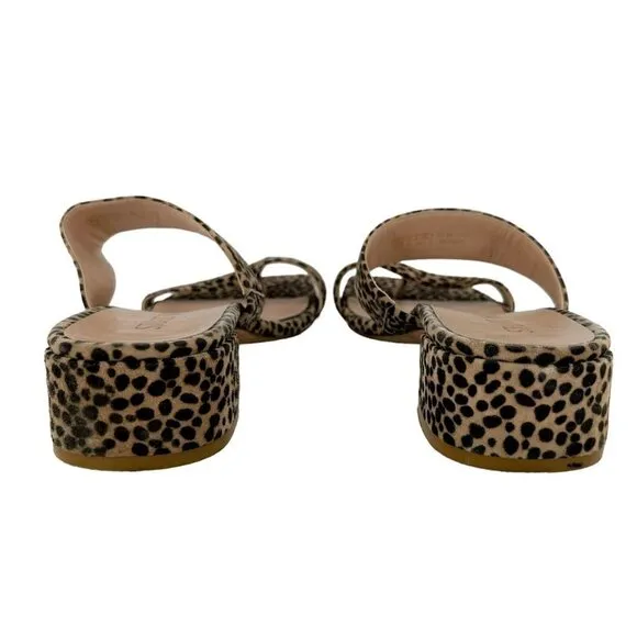 Stuart Weitzman Maisie Leopard Suede Toe Ring Slides Sandals Size 9.5