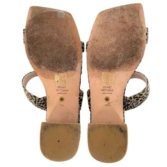 Stuart Weitzman Maisie Leopard Suede Toe Ring Slides Sandals Size 9.5