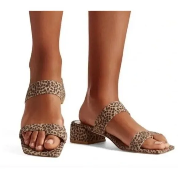 Stuart Weitzman Maisie Leopard Suede Toe Ring Slides Sandals Size 9.5