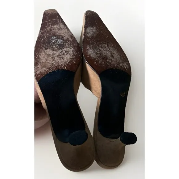 Stuart Weitzman Mule Slip-on Heels Tan Brown Suede / Flower Accents 7 M