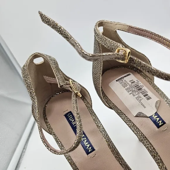 STUART WEITZMAN Nudistsong in Platinum Strappy Heels Sparkly Wedding Size 9