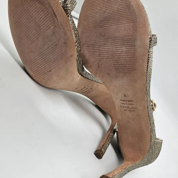 STUART WEITZMAN Nudistsong in Platinum Strappy Heels Sparkly Wedding Size 9