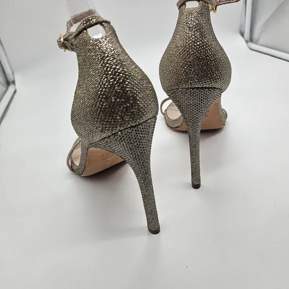 STUART WEITZMAN Nudistsong in Platinum Strappy Heels Sparkly Wedding Size 9