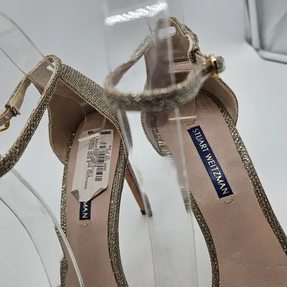 STUART WEITZMAN Nudistsong in Platinum Strappy Heels Sparkly Wedding Size 9