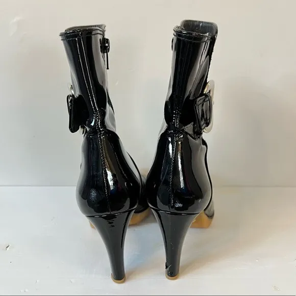 Stuart Weitzman Patent Leather Buckle Accent Boots