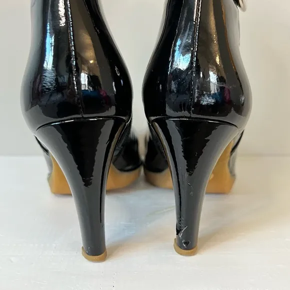 Stuart Weitzman Patent Leather Buckle Accent Boots
