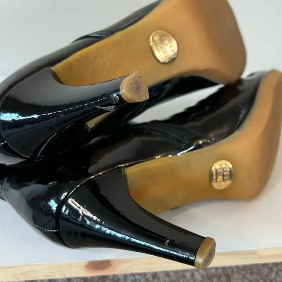 Stuart Weitzman Patent Leather Buckle Accent Boots