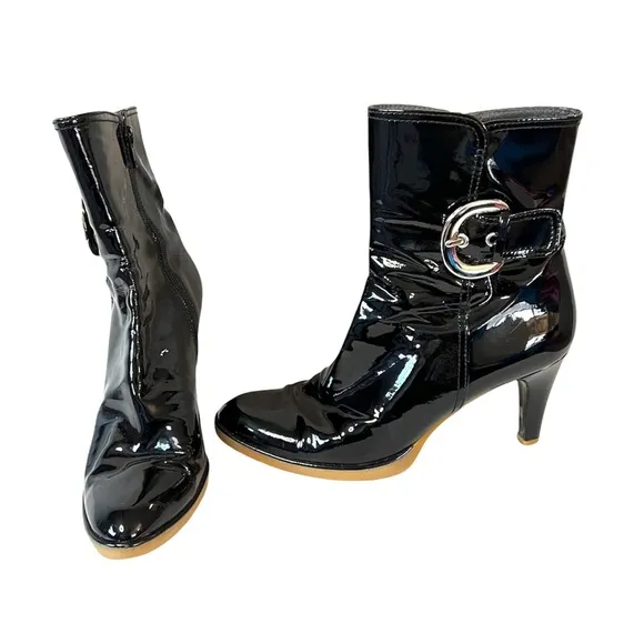 Stuart Weitzman Patent Leather Buckle Accent Boots