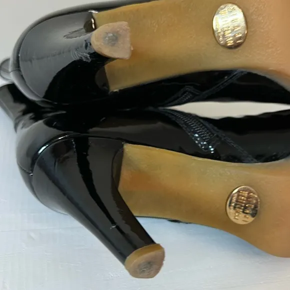 Stuart Weitzman Patent Leather Buckle Accent Boots