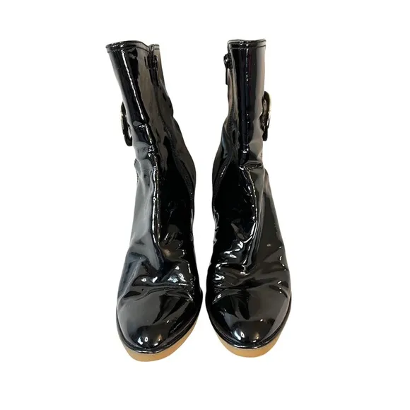 Stuart Weitzman Patent Leather Buckle Accent Boots