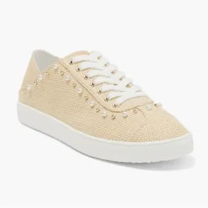 STUART WEITZMAN PEARLSTUD NATURAL EMBELLISHED PLATFORM CONVERTIBLE SNEAKER/MULE