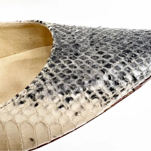 Stuart Weitzman Poco Grey and Cream Snakeskin Pointed Toe Pumps, Size 9.5