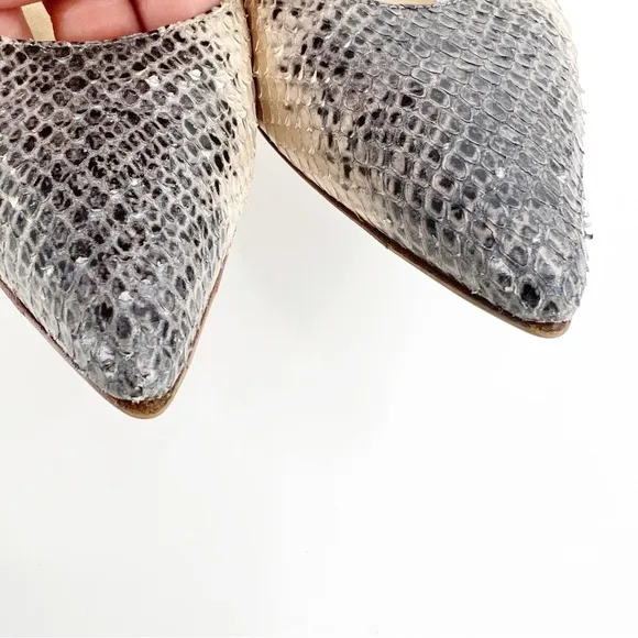 Stuart Weitzman Poco Grey and Cream Snakeskin Pointed Toe Pumps, Size 9.5