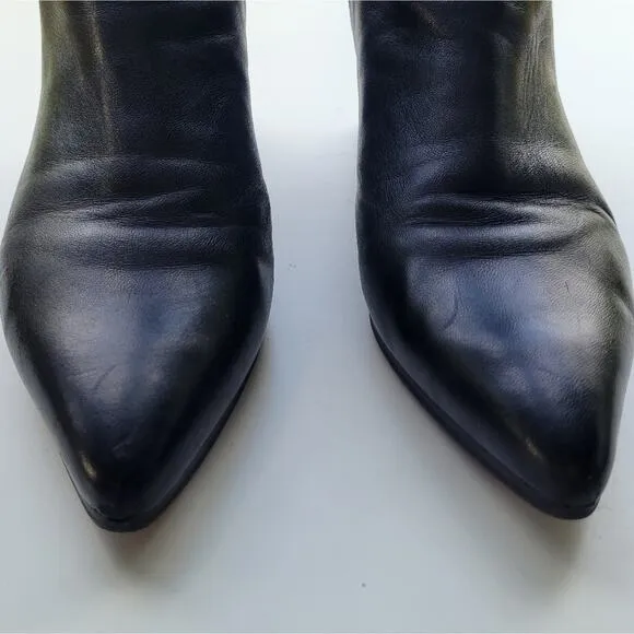 Stuart Weitzman Pointed Toe Leather Ankle Zip Bootie Black 9