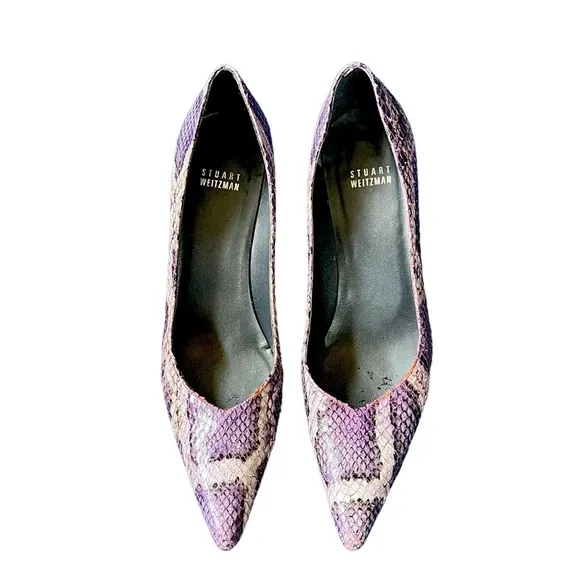 Stuart Weitzman Purple Snakeskin Heels Pointed Toe Size 8M Style EW33761