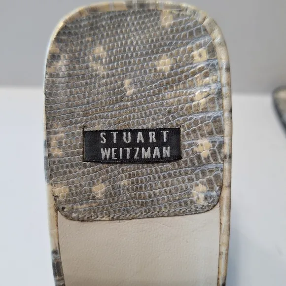 Stuart Weitzman Quiet Luxury Designer Leather Snake Print Open Toe Mules Sz. 9AA