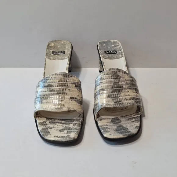Stuart Weitzman Quiet Luxury Designer Leather Snake Print Open Toe Mules Sz. 9AA