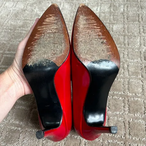 Stuart Weitzman Red Patent Leather Quasar Pointed Toe Pumps Heels Women's Sz 8.5