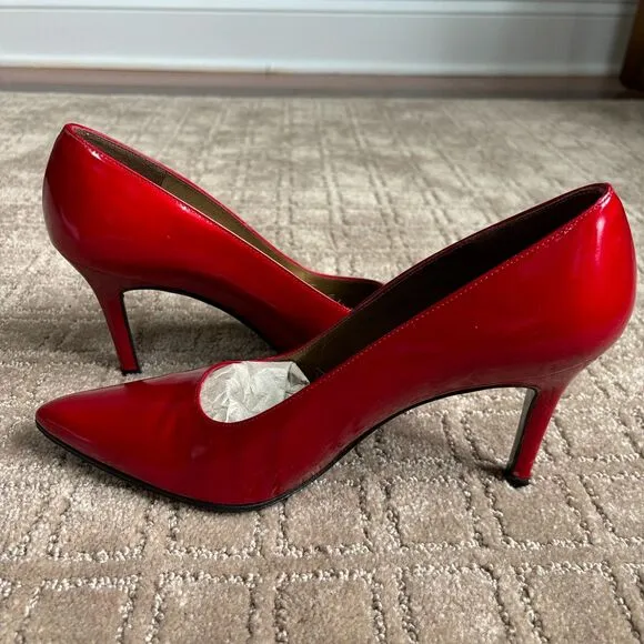 Stuart Weitzman Red Patent Leather Quasar Pointed Toe Pumps Heels Women's Sz 8.5
