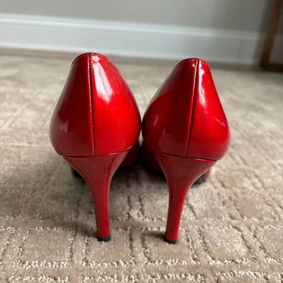 Stuart Weitzman Red Patent Leather Quasar Pointed Toe Pumps Heels Women's Sz 8.5