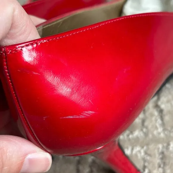 Stuart Weitzman Red Patent Leather Quasar Pointed Toe Pumps Heels Women's Sz 8.5