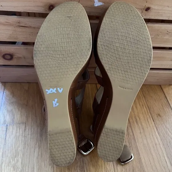 Stuart Weitzman Size 8.5 Brown Leather Strappy Slingback Wedge Heel Sandals