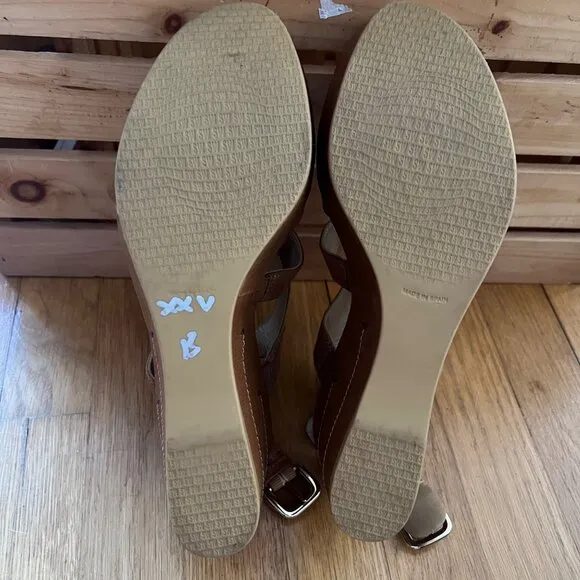 Stuart Weitzman Size 8.5 Brown Leather Strappy Slingback Wedge Heel Sandals