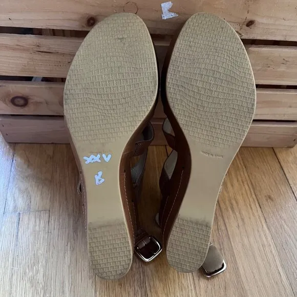 Stuart Weitzman Size 8.5 Brown Leather Strappy Slingback Wedge Heel Sandals