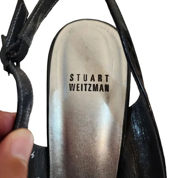 Stuart Weitzman Slingback Patent Leather Lucite Wedge Shoes Size 9