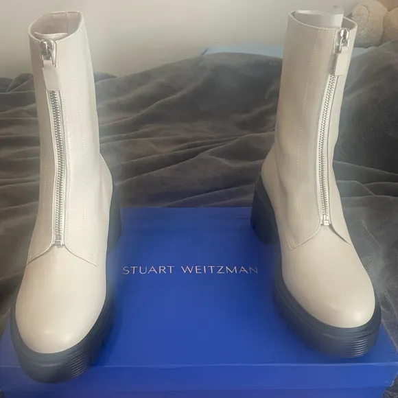 Stuart weitzman soho zip booties oat neutral lug sole shoes 12 b new NIB ladies
