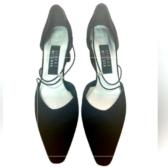 Stuart Weitzman Vintage Black Strappy Block Heel D’Orsay Heels