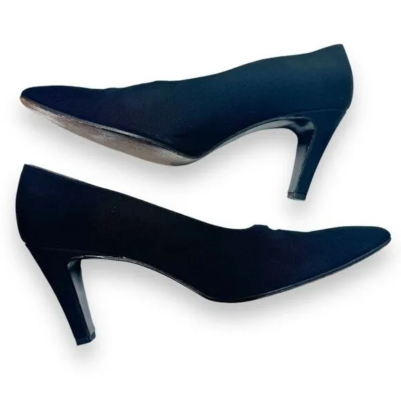 Stuart Weitzman Vintage Black Satin Fabric Almond Toe Heels Women’s Size 10 B